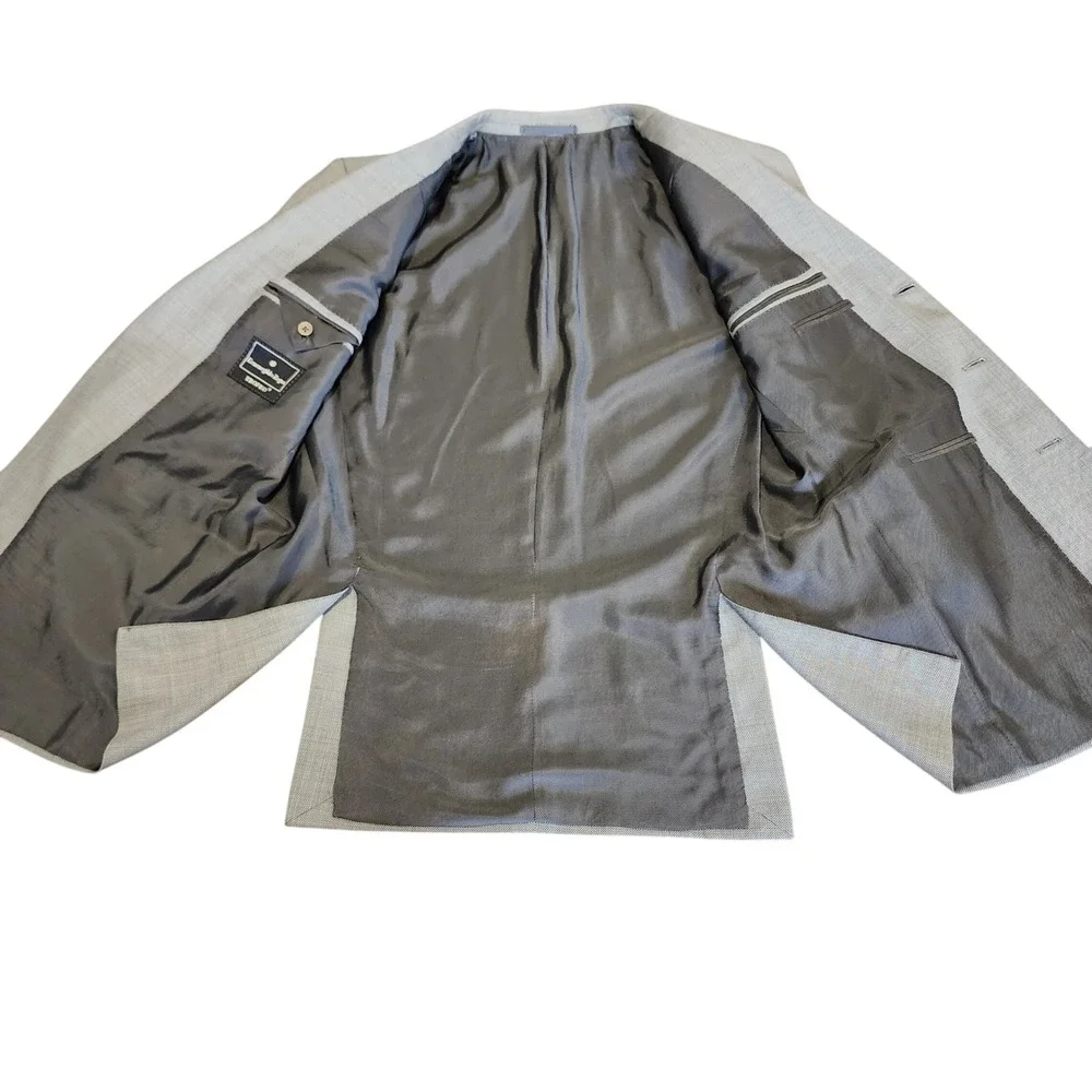 Ermenegildo Zegna Trofeo Wool Blazer Sport Coat 42R IT 52 Tan Gray Birdseye Work